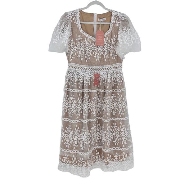 Ivy City Co White Midi Dress with Elegant Design - Picture 3 of 12